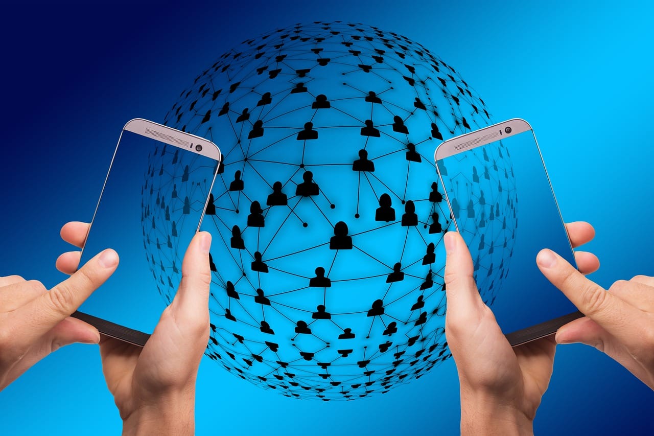 smartphone, network, work, gear, gears, blockchain, globe, digitization, communi