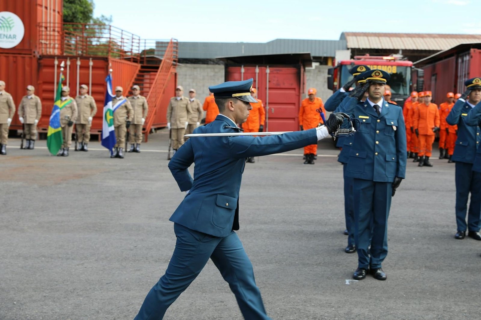 Official ceremony featuring military parade and firefighters in Mato Grosso, Bra