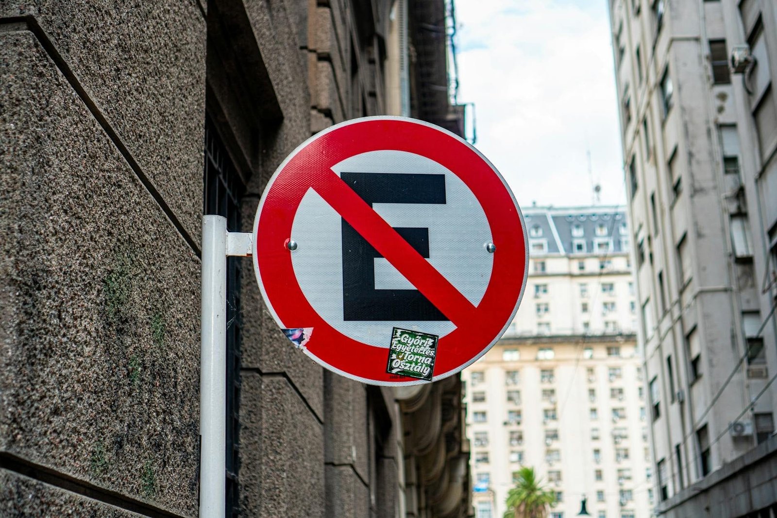 No parking sign on a city street in downtown Buenos Aires, Argentina.