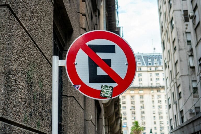No parking sign on a city street in downtown Buenos Aires, Argentina.