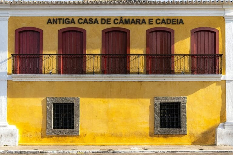 Historic yellow building facade in Brazil with cultural and architectural signif