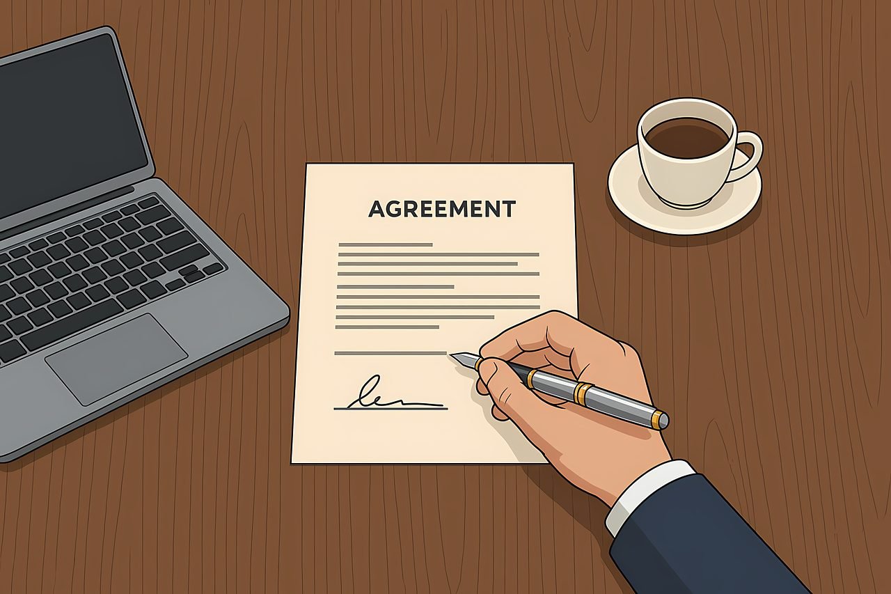 sign, signing, contract, agreement, coffee cup, man, hand, person, professional, businessm