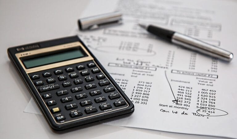 calculator, calculation, insurance, finance, accounting, pen, fountain pen, investment, office, work, taxes, calculator,