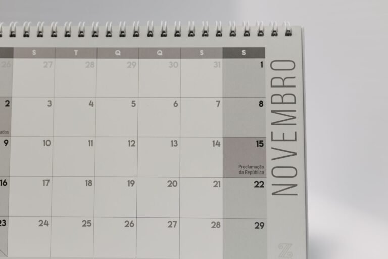 Minimalist November calendar page with spiral binding and highlighted Republic Day in Port