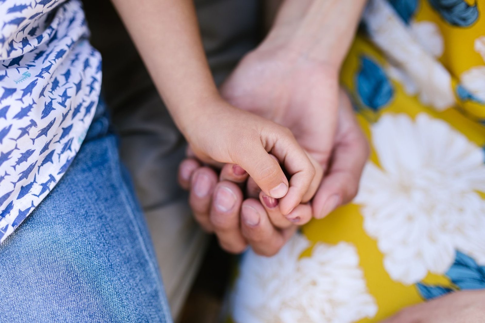 A touching close-up of a child's hand holding an adult's, symbolizing family bond.