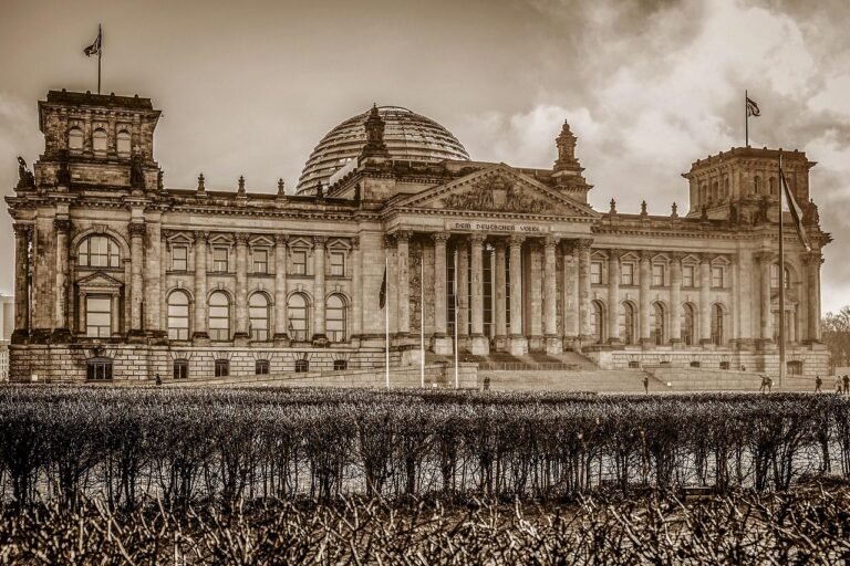 berlin, parliament, government building, glass dome, architecture, house facade, flag, gov