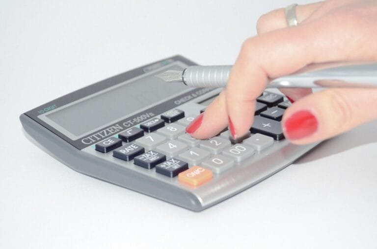 calculator, hand, calculate, to count, add, taxes, expenses, pen, office, calculator, calc