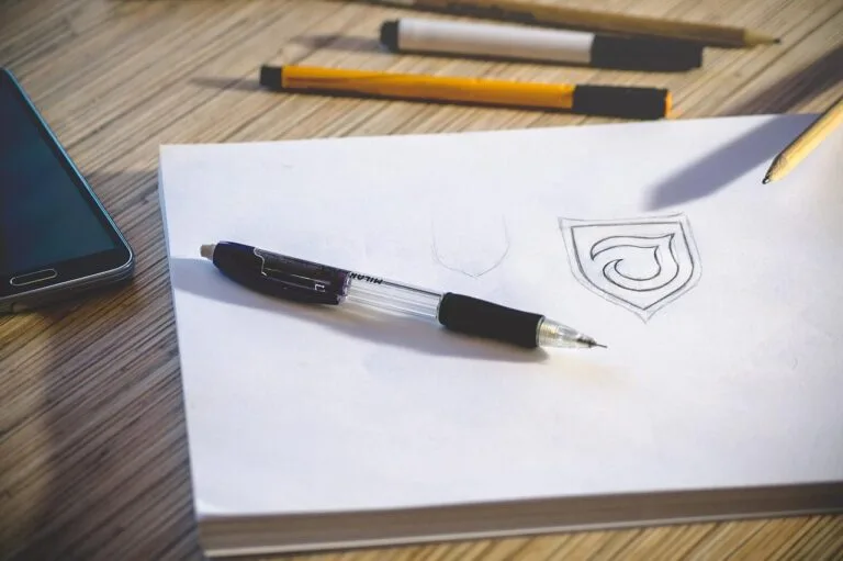 desk, workspace, pencil, paper, logo, sketch, work, office, office desk, workplace, table,