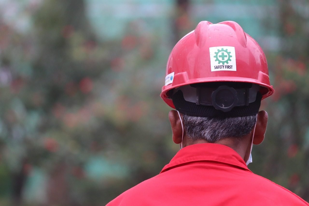 man, construction worker, red hat, safety, safety first, safety hat, safety helmet, k3 hat