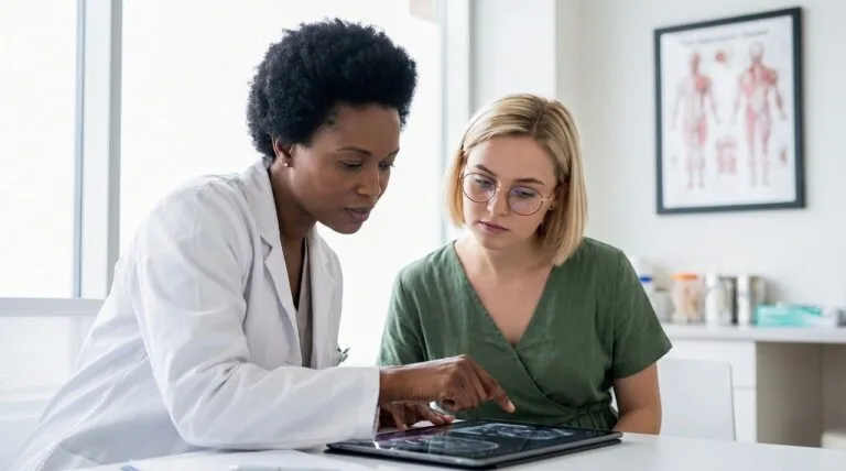 consultation, doctor, patient, tablet, healthcare, modern, lab coat, trust, scientific, po
