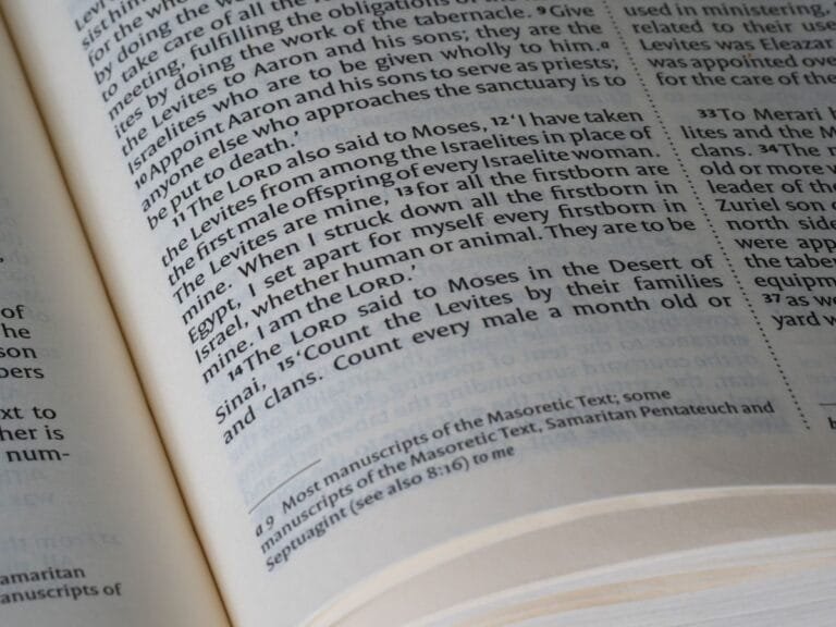 Resultados 8 Detailed close-up of an open Bible showcasing the text from the Book of Numbers.