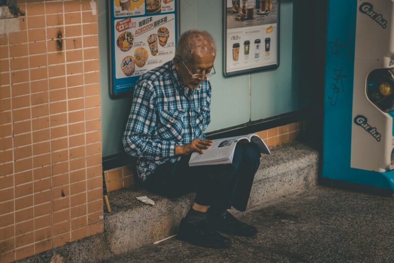 man reading book