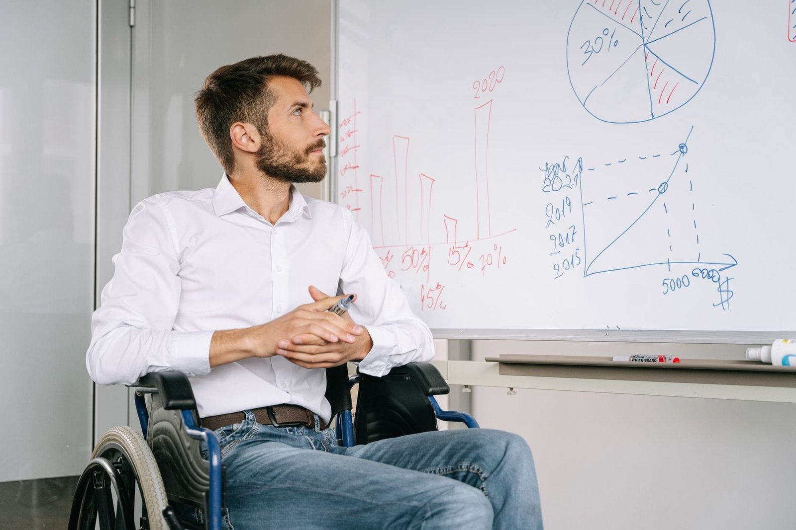 Profissional em cadeira de rodas no ambiente de trabalho